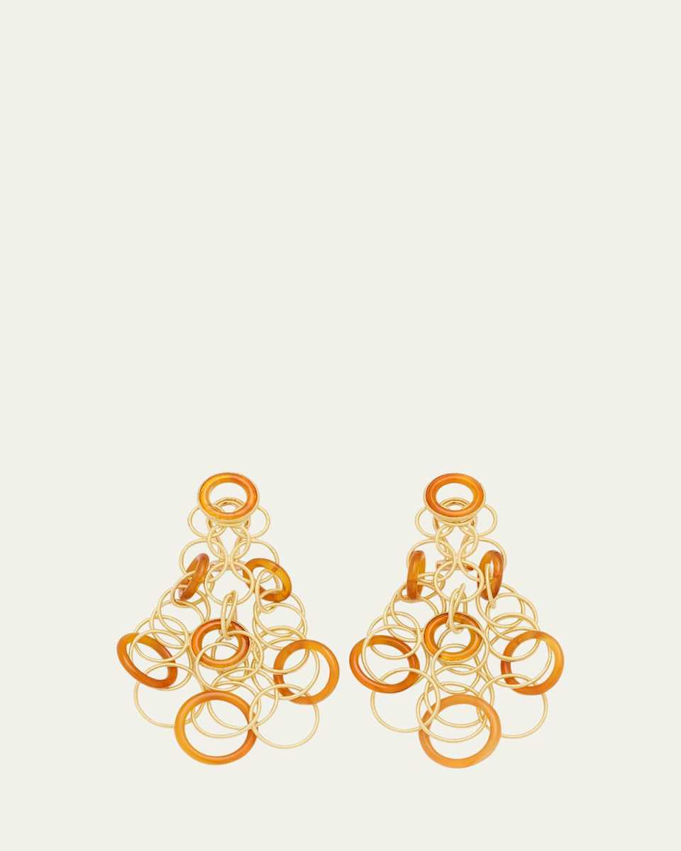 Hawaii 18K Gold & Carnelian Pendant Earrings, 7cm